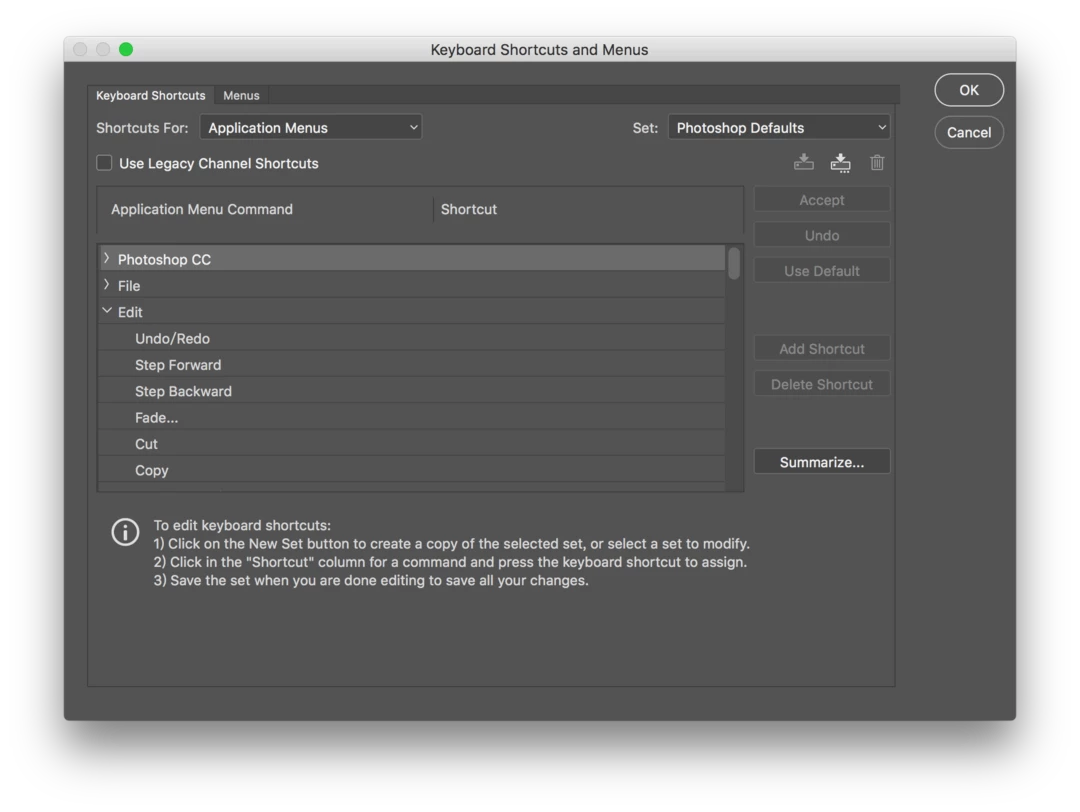 Default Photoshop keyboard shortcuts missing | Community