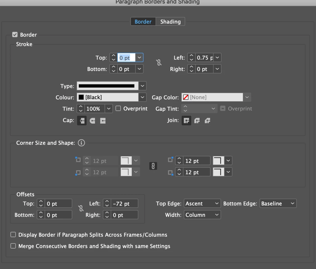 Paragraph border and shading style with tab and vertically rule style ...
