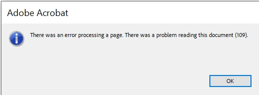 Error message when open pdf : There was an error processing a page ...