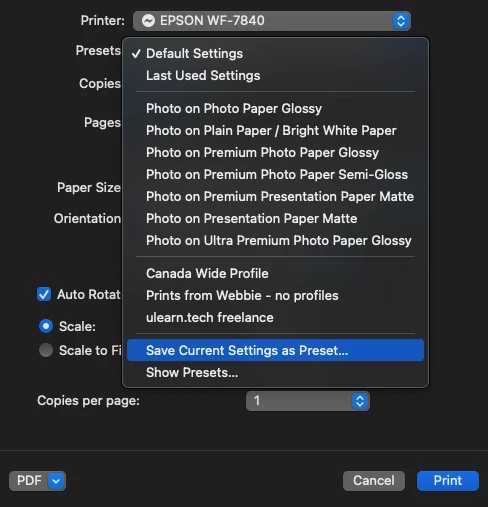 Adobe Printer's default setting changes back to 