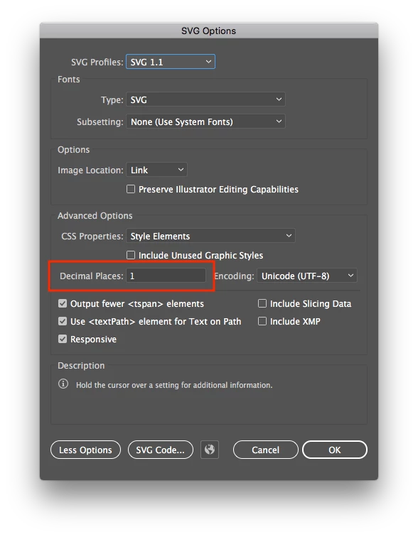 Illustrator 2020 Save as SVG Default Decimal Places | Community