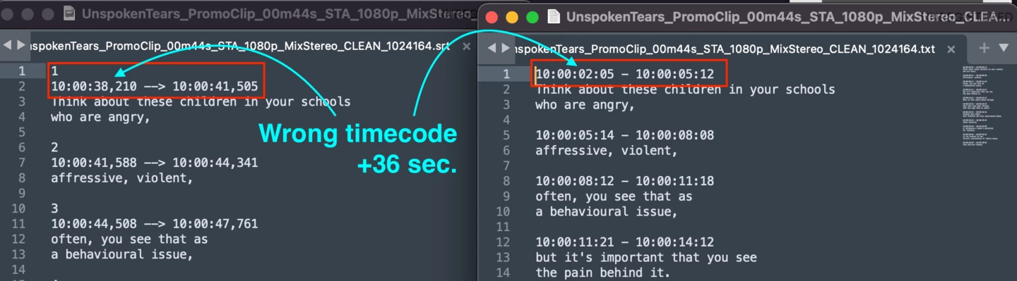 Wrong timecodes when exporting SRT files (+36 sec.) | Community