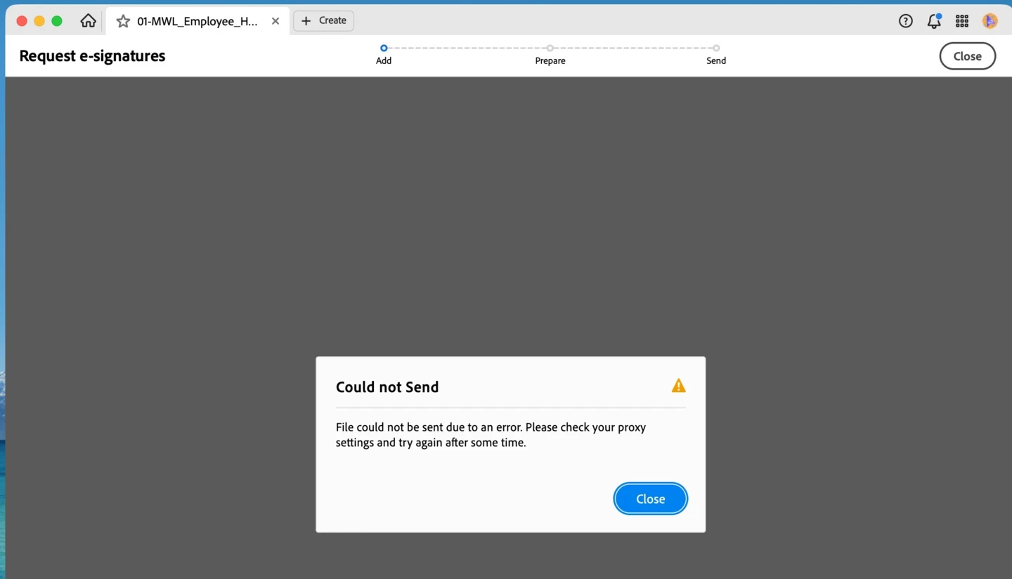 Adobe Sign is failing - I keep getting error messages such as Could not ...