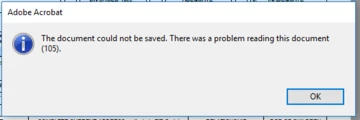 Error - The document could not be saved. There was a problem reading ...