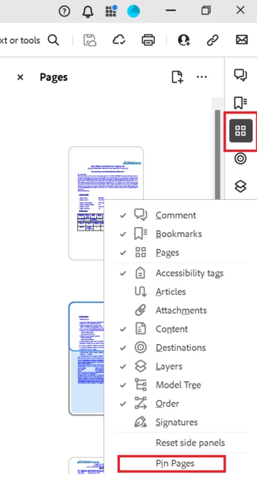 How to always show (pin) the page thumbnails in Acrobat 2023 | Community