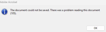 The document could not be saved. There was a problem reading this ...