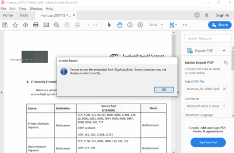 Cannot extract the embedded font 'GlyohLessfont'. using Acrobat Reader ...