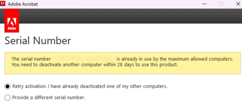 Acrobat DC Pro 2015 - already in use - retry activation | Community