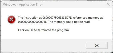 Windows Application Error Referenced Memory could not be written ...