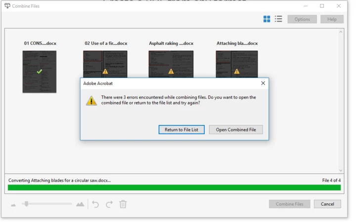 Why am I getting an error message when trying to combine files into one ...
