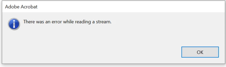 Error message when open pdf : There was an error processing a page ...