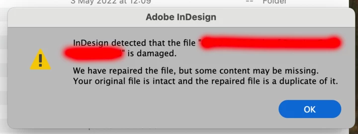 InDesign ‘File is damaged’ message | Community