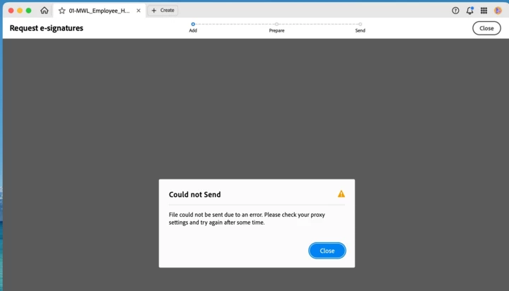 Adobe Sign is failing - I keep getting error messages such as Could not ...