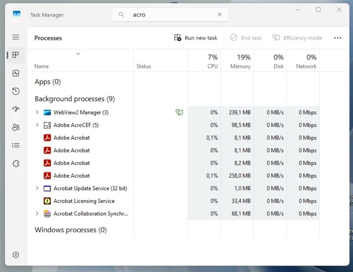 Starting Acrobat DC in Windows 11 creates new processes but does not ...
