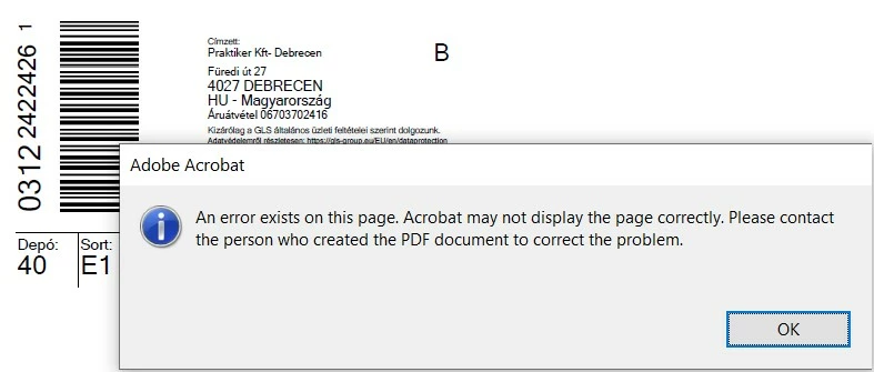 An error exists on this page. Acrobat may not display the page ...