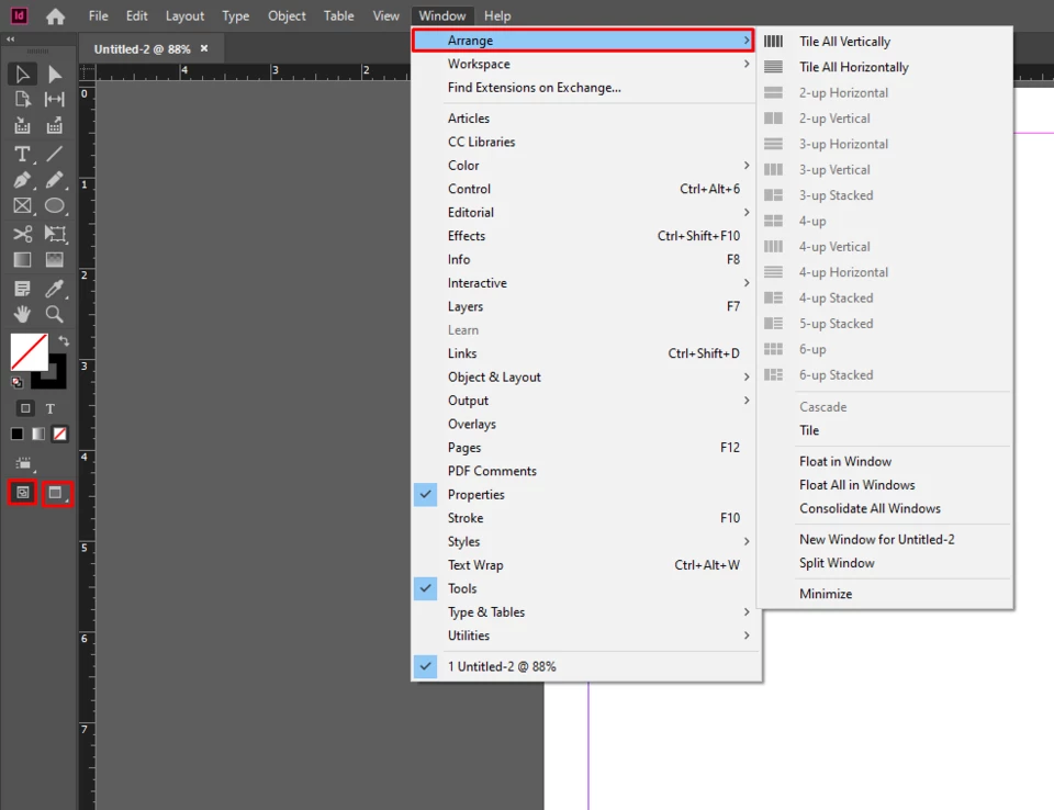 View Options Indesign View, Screen mode, Arrange options missing from top- panel in InDesign ...