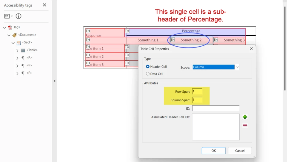 Table accessibility issues cells appear merged (shouldn't) and going ...