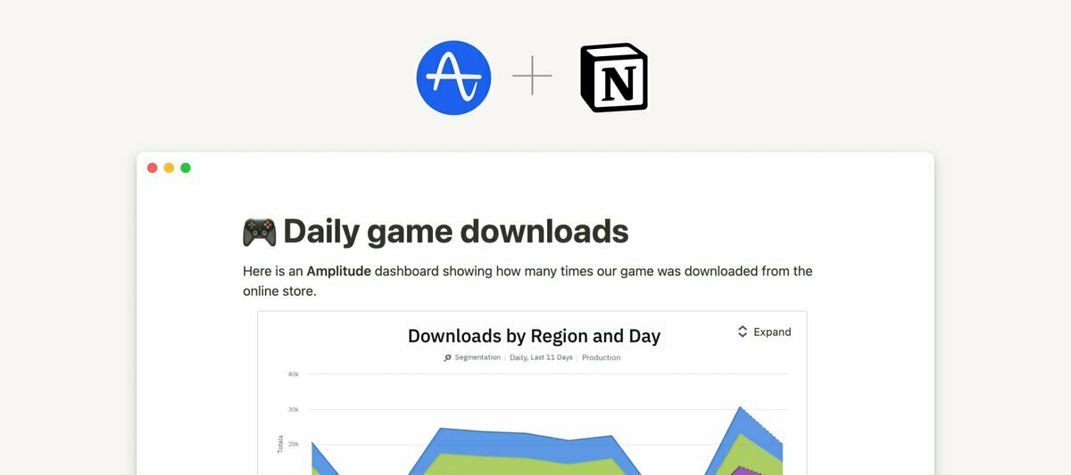 A decorative image showing Amplitude and Notion logos to represent embedding Amplitude chart into Notion