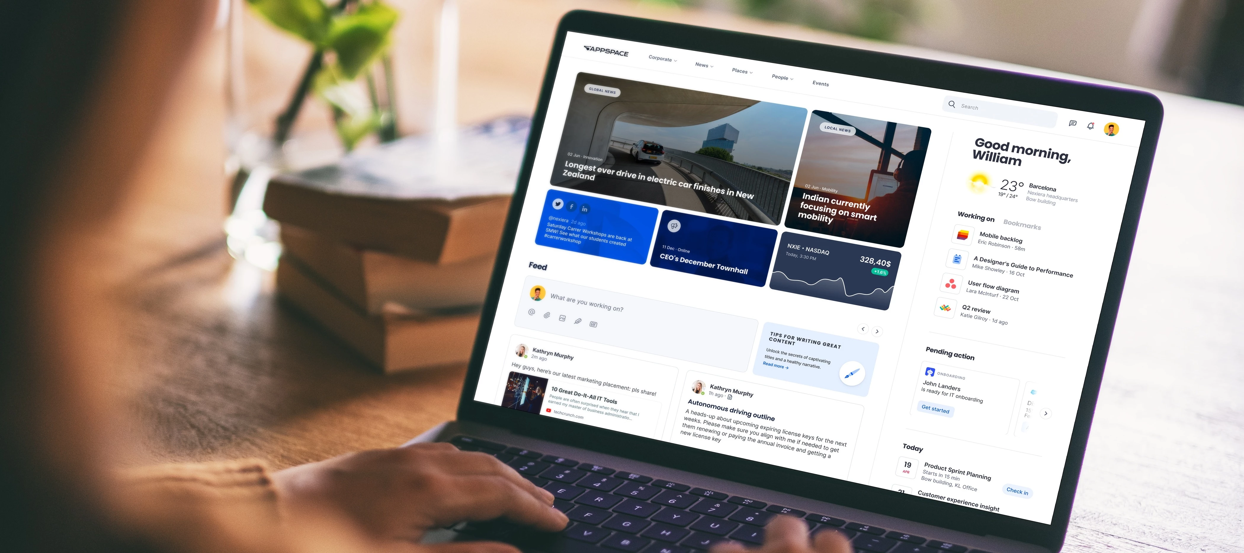 A user browses the Appspace Intranet home page