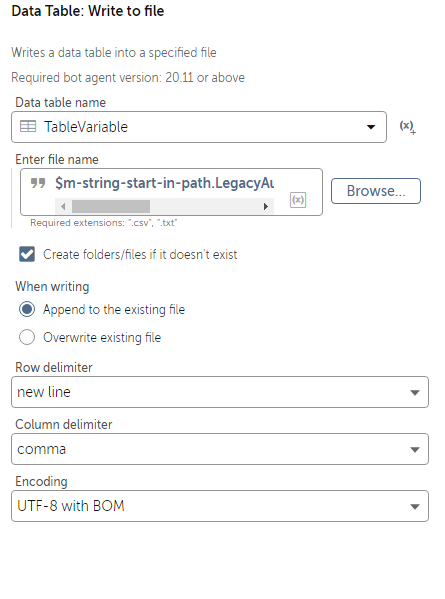 CSV datatable