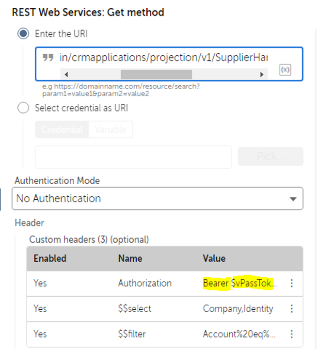 How to send bearer token authorization header to query REST API