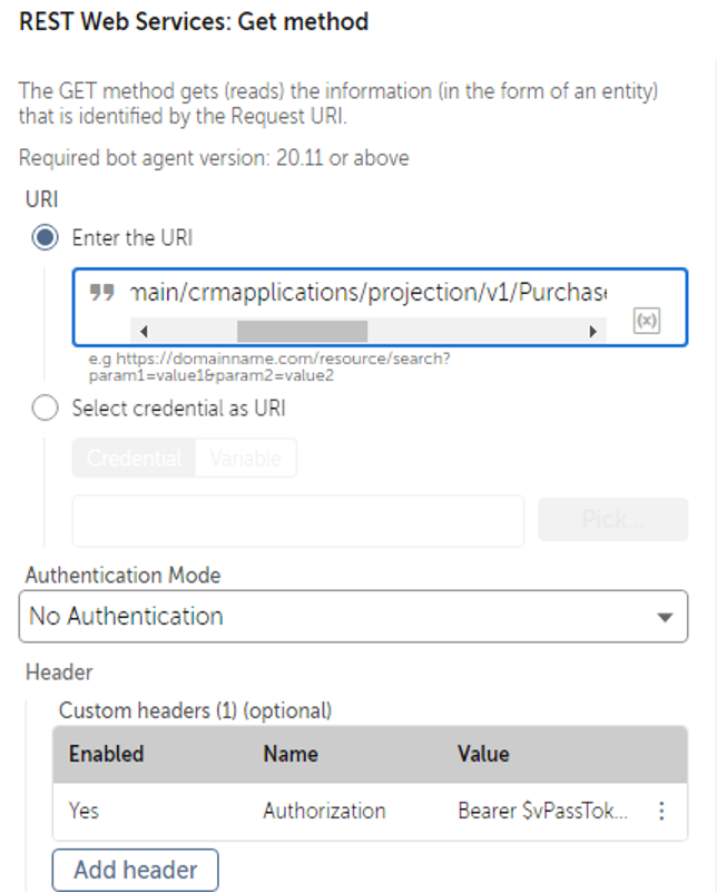 How to send bearer token authorization header to query REST API