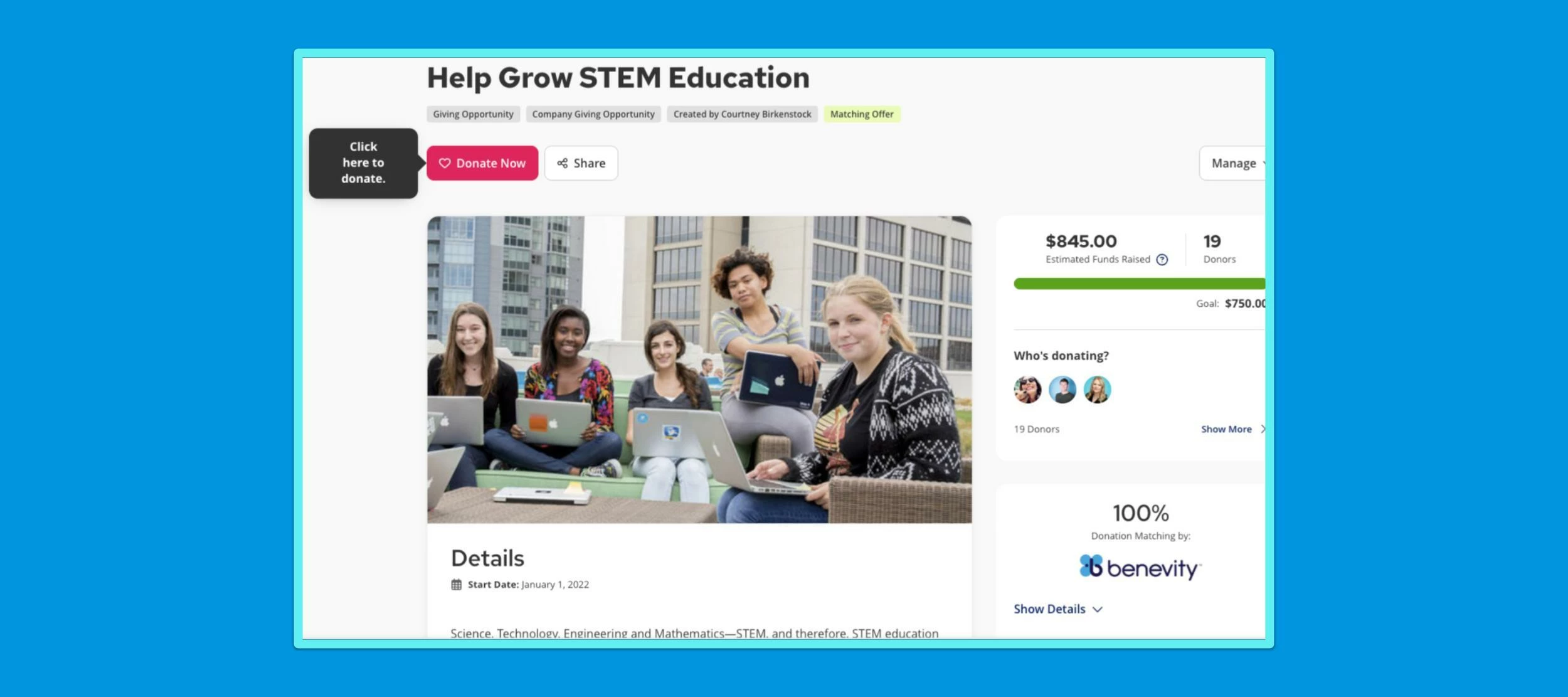 Enhanced giving opportunity pages