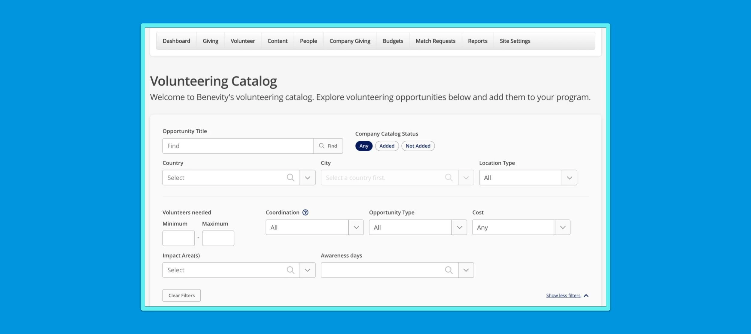 New: Volunteering catalog enhancements