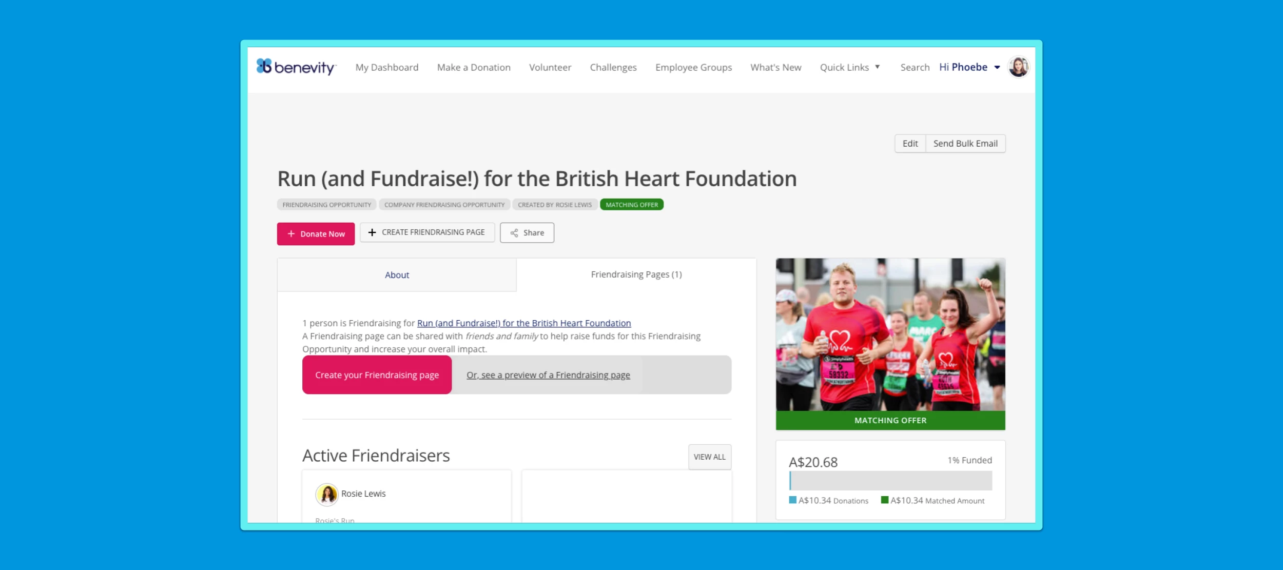 A screenshot of the Friendraising feature as an end user