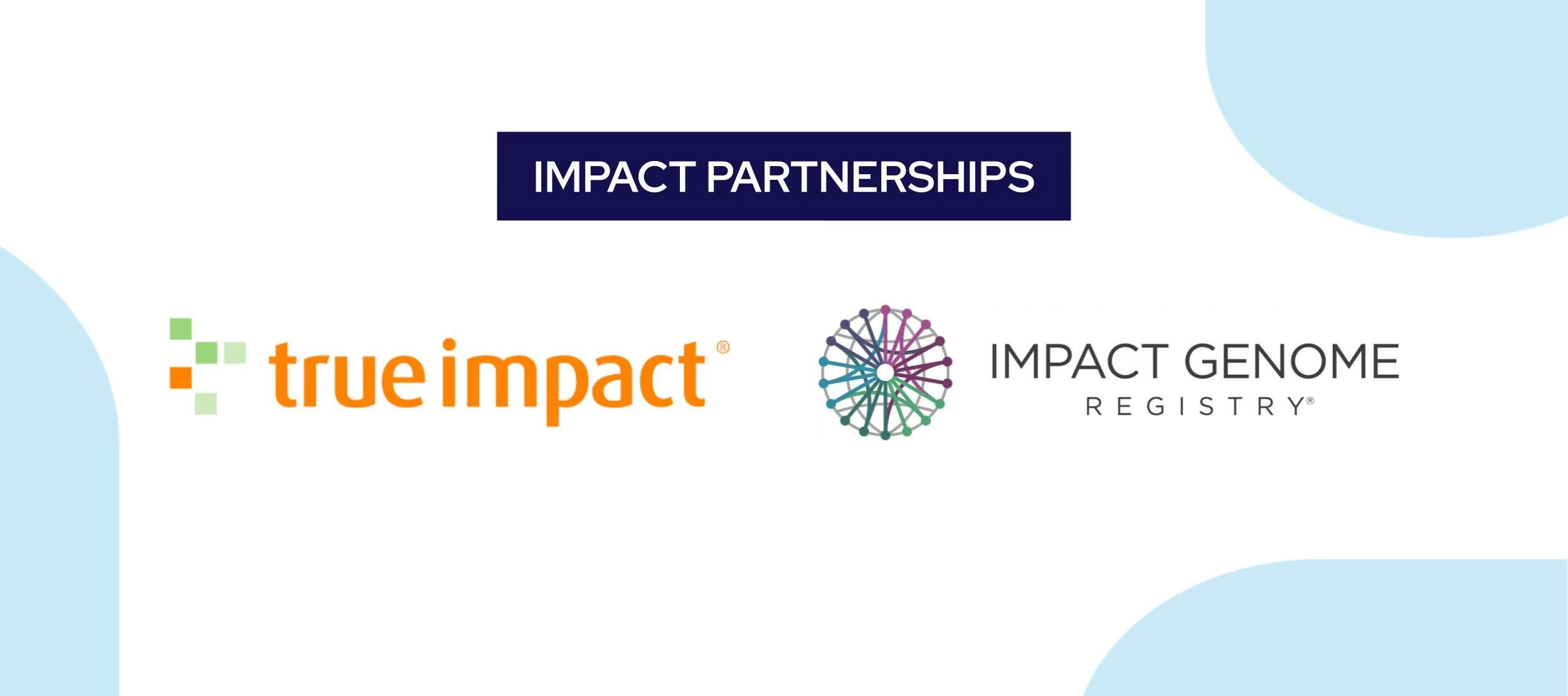 An image featuring the logos of True Impact and Impact Genome Registry, two new impact reporting partners of Benevity.