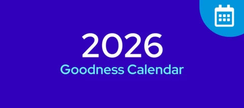 A picture with a calendar icon inside a circular shape and the words, 2026 Goodness Calendar