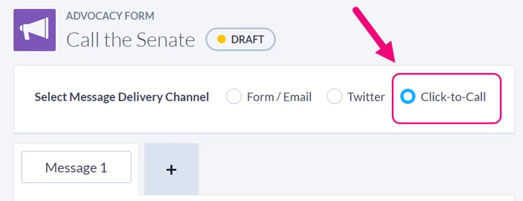 Click to Call option highlighted at top of Advocacy step