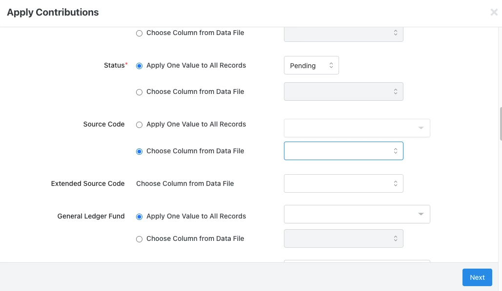 Apply Contributions Screenshot