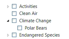 screenshot of a dropdown showing Climate Change as the parent source code for polar bears