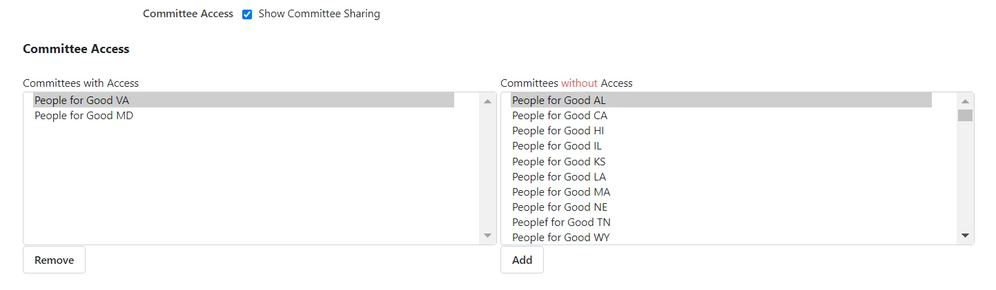 Screenshot of the committee picker