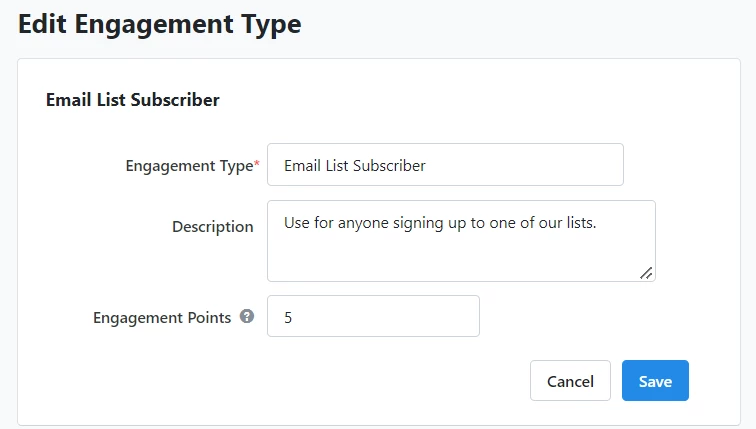 New Engagement type input box