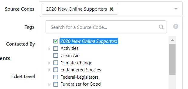 Screenshot of source code selection in Event details