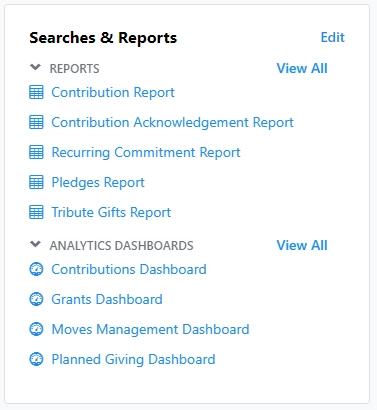 Search and report card with example reports listed
