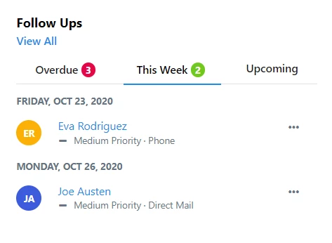 Example follow ups on card