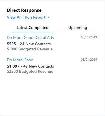 Direct Response card with example information