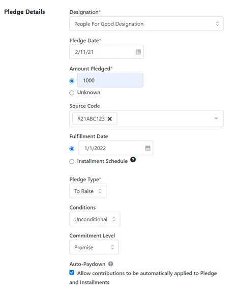 Pledge details
