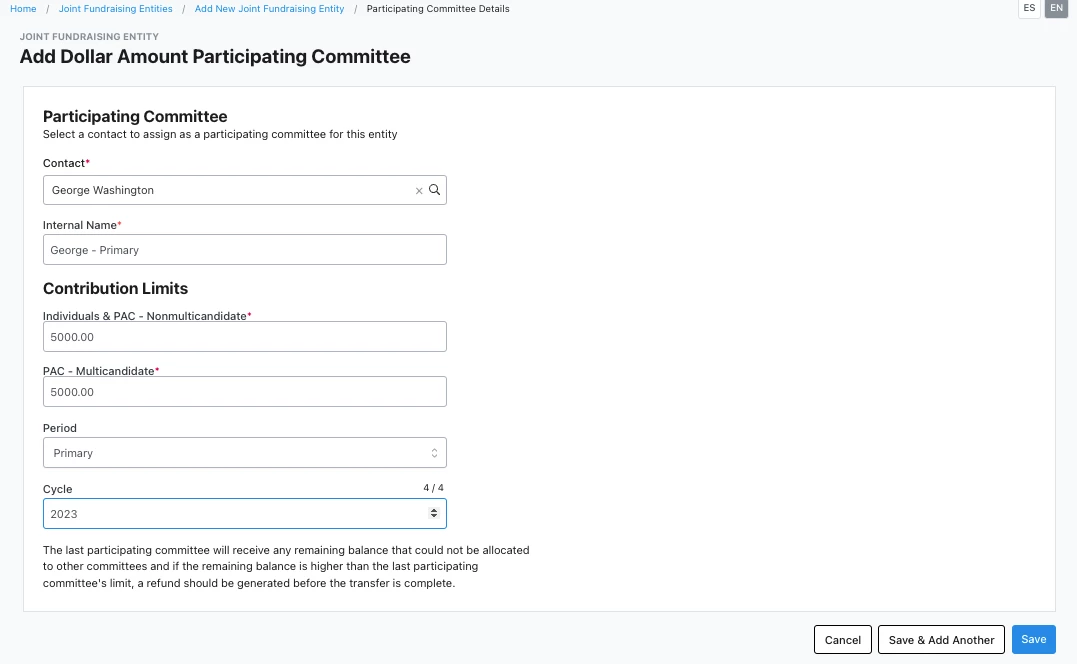 Add Dollar Amount Participating Committee