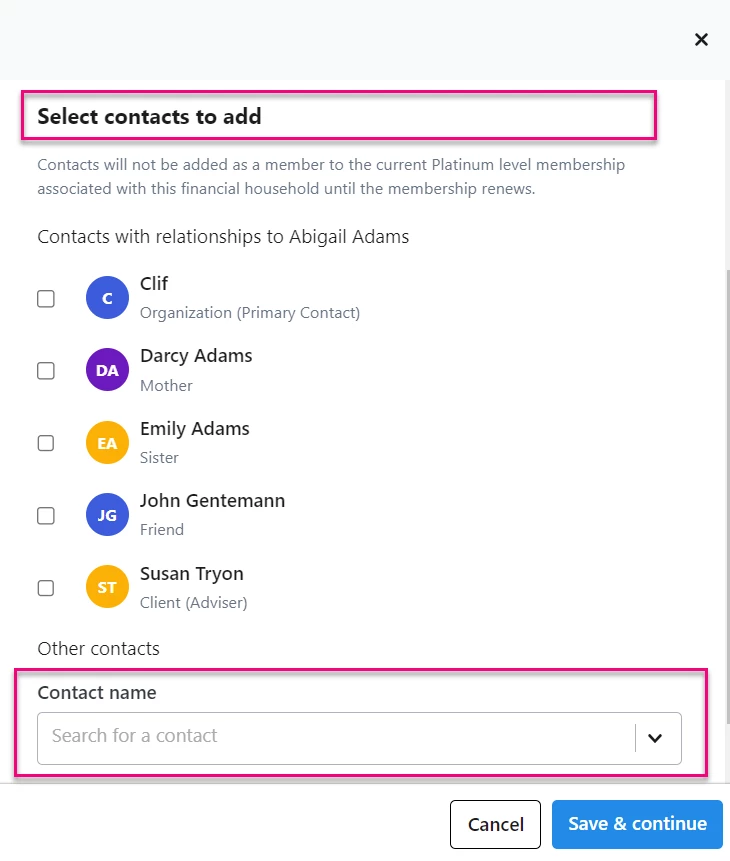 Financial Household Add members Select or search