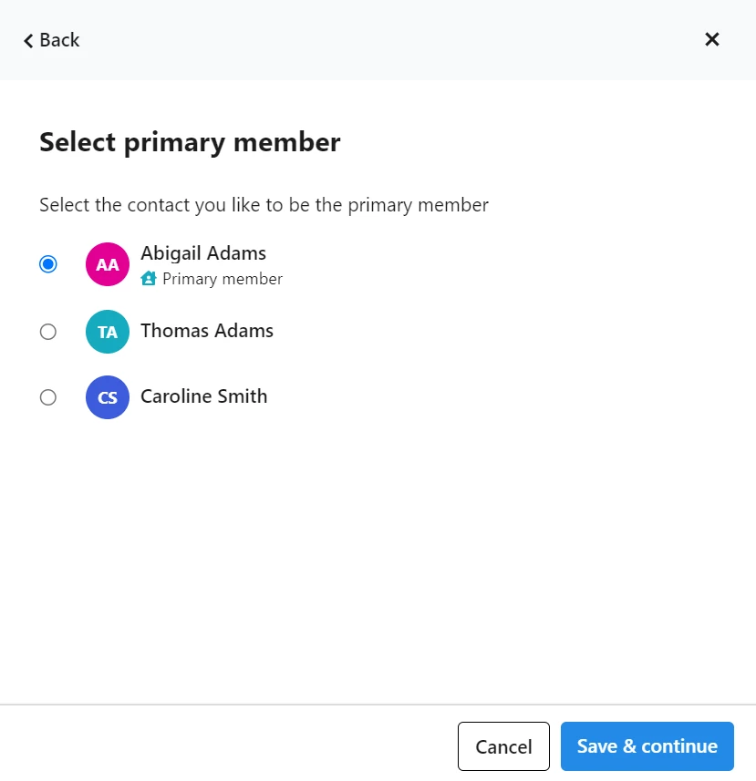 Financial Household Add members Select primary member
