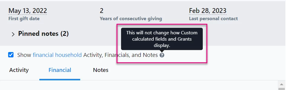 Financial Household View Checkbox Disclaimer