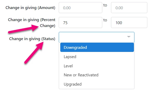 Example of a comparison fields with amount, percentage, and status