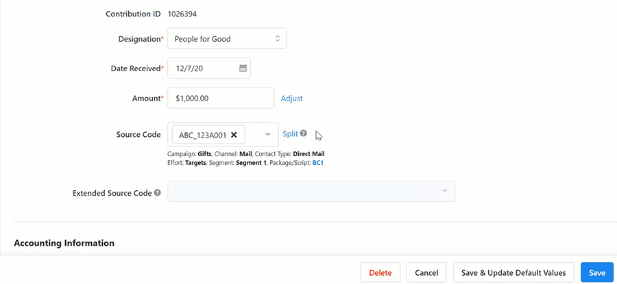 Animation of linking an existing gift