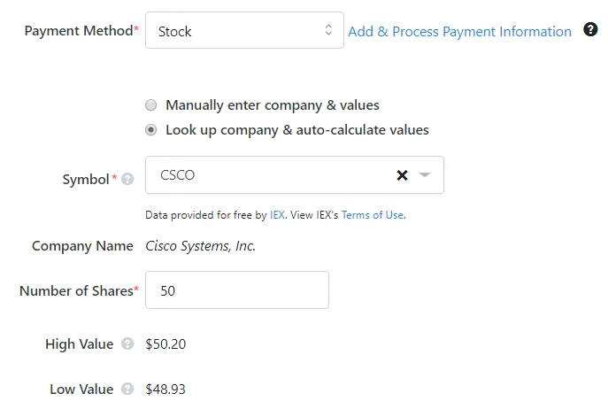 Choosing the stock details from the Accounting section