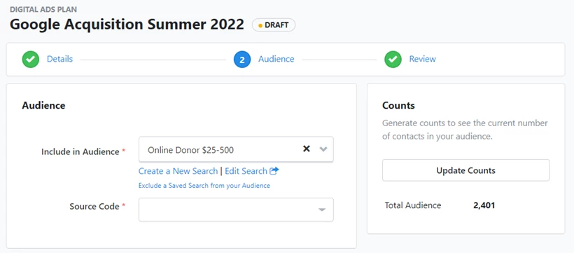 Online Donor search added and count updated to 2,401