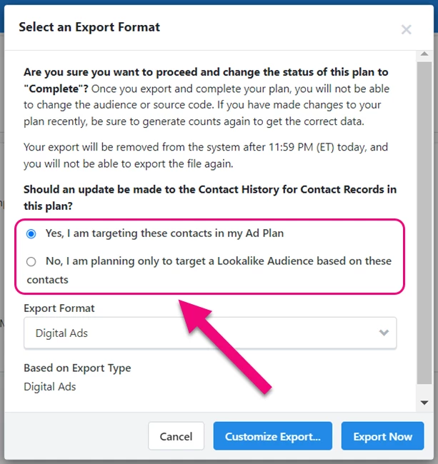 Contact History selectors highlighted